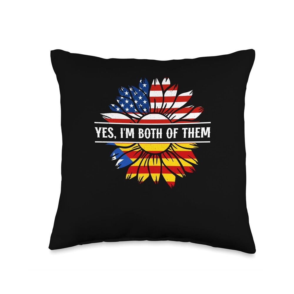7206 Yes I'm Both of Them Catalonia USA America Flag Throw Pillow 16x16